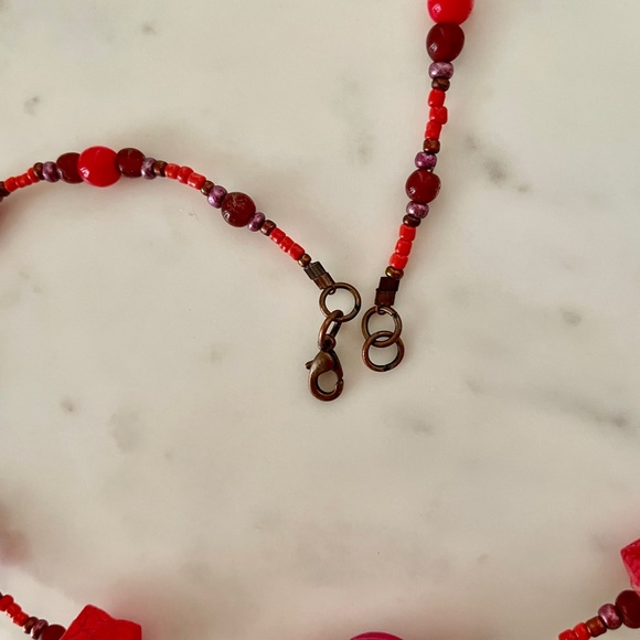 Antique Skeleton Key Vintage Red & Pink Beads Necklace - Picture 7 of 8